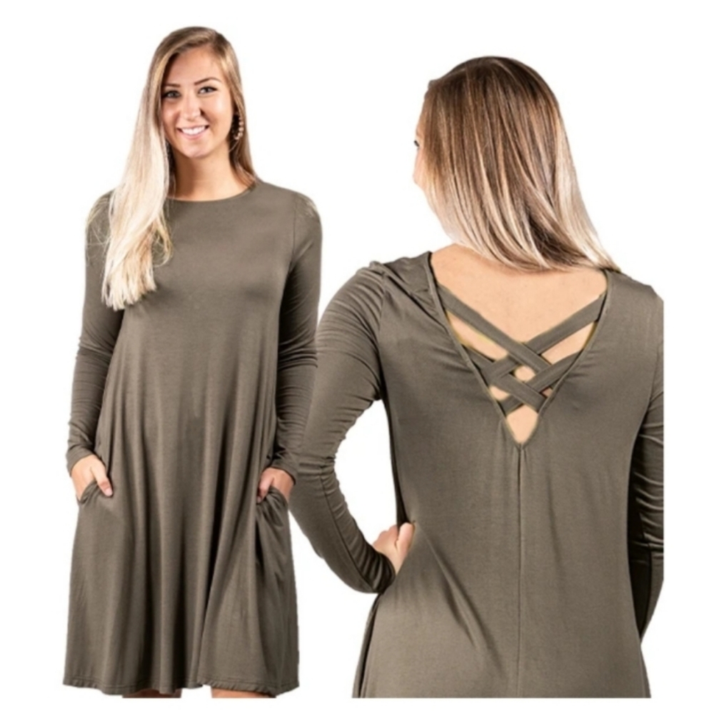 Rags and Couture Olive Cross Back Dress